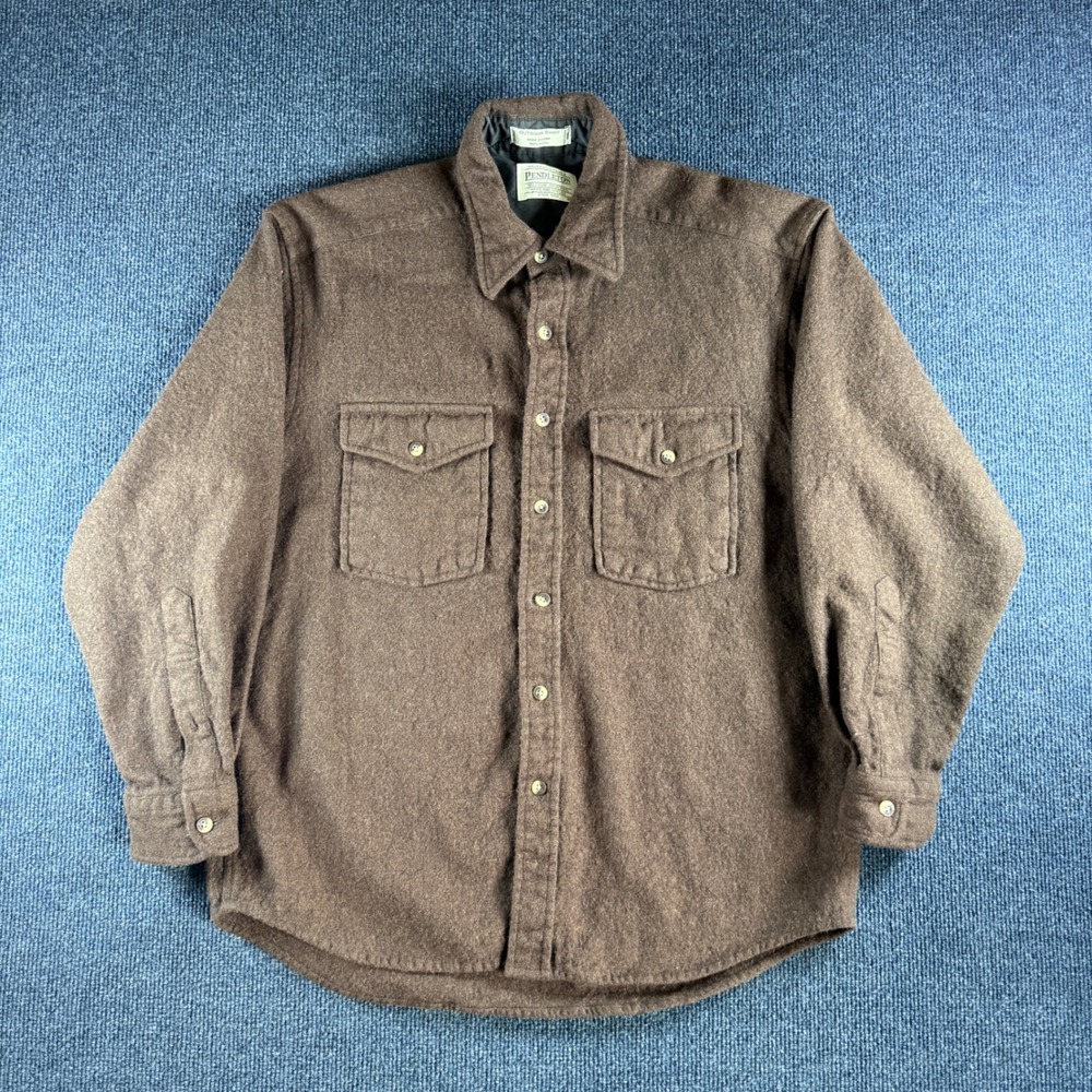 Pendleton Mens M 21.5x28.5 Brown Wool Flannel Outdoor Shirt Button Up - Picture 1 of 5